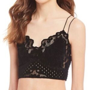 Free People Women's Black Velvet Lace Bralette Size L